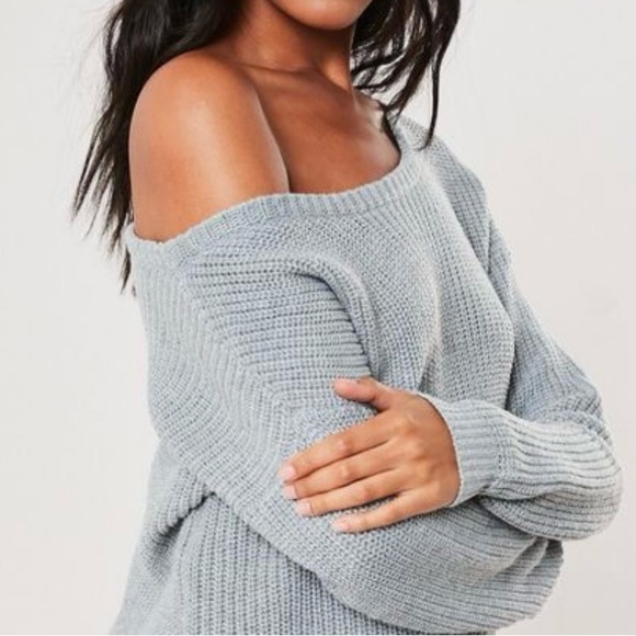 MISSGUIDED PLUS OFF THE SHOULDER SWEATER IN GRAY NWT - Picture 2 of 7